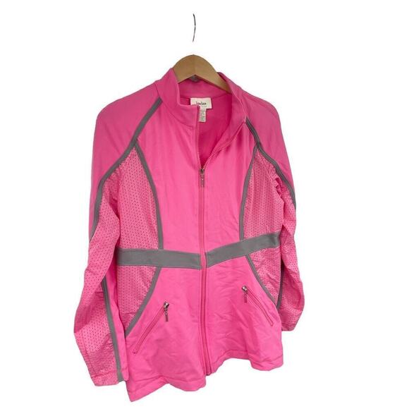 Neiman Marcus Pink Gray Athletic Zip Up Jacket Womens Large - Picture 3 of 6